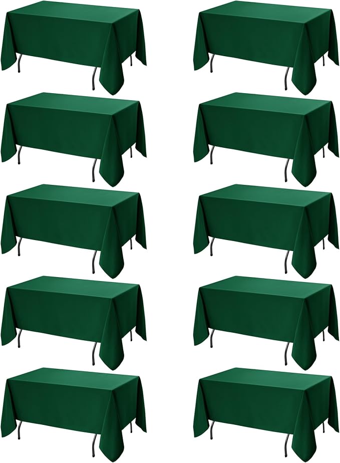 10-Pack Hunter Green Tablecloths for Rectangle Tables, 70 x 108 Inches, Stain-Resistant Polyester Fabric for 6 Foot Tables - Washable Table Covers for Weddings, Birthday Parties, Events