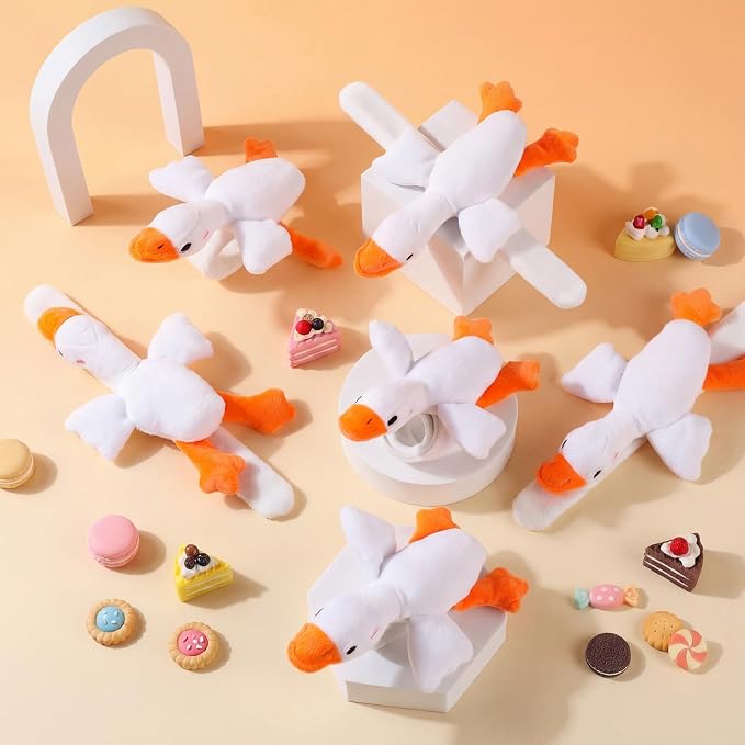 Lenwen 8 Pcs White Goose Stuffed Animals Slap Bracelets for Kids 8.66 Inch Back to School Plush Animal Bracelets Adopt a Goose Party Favors Wrist Slap Snap Band Toy for Boys Girls Birthday Gifts