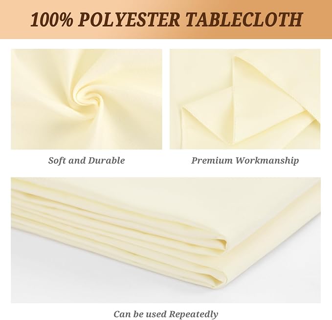 10 Pack 60 x 126 Inch Rectangle Tablecloth, Beige Tablecloth for 8 Feet Rectangle Tables, Stain and Wrinkle Resistant Washable Fabric Table Cloth for Wedding Dining Table Buffet Parties Camping
