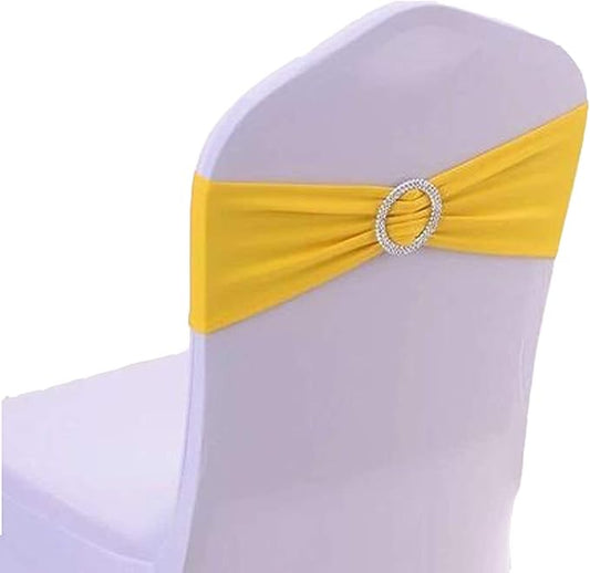 50PCS Spandex Chair Sashes Bows Elastic Chair Bands with Buckle Slider Sashes Bows for Wedding Decorations (50PCS, Light Yellow)