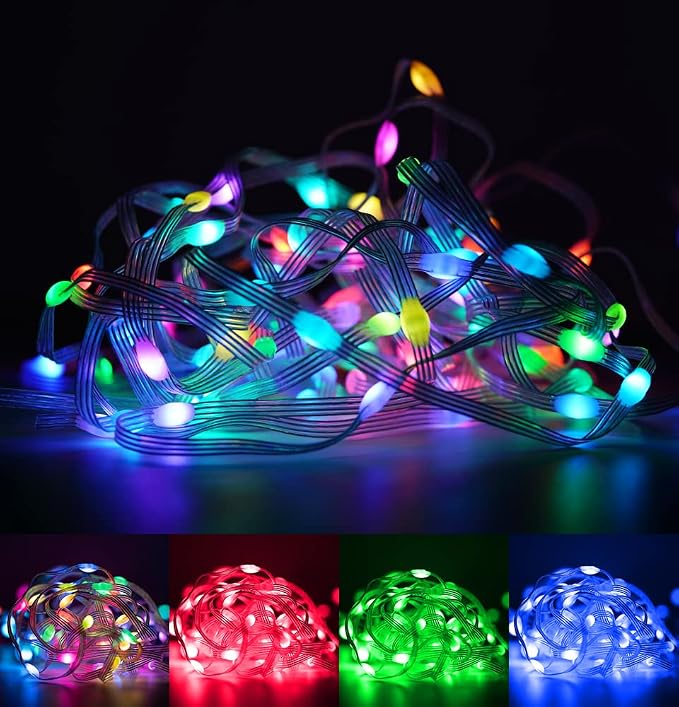 BTF-LIGHTING WS2812B IC RGB Pebble Pixel Seed String Roll Individual Addressable Chasing Color Smart Fairy String Light PVC Wire 2Pack 65.6FT 200LED DC12V for Christmas Decor(No Adapter or Controller)