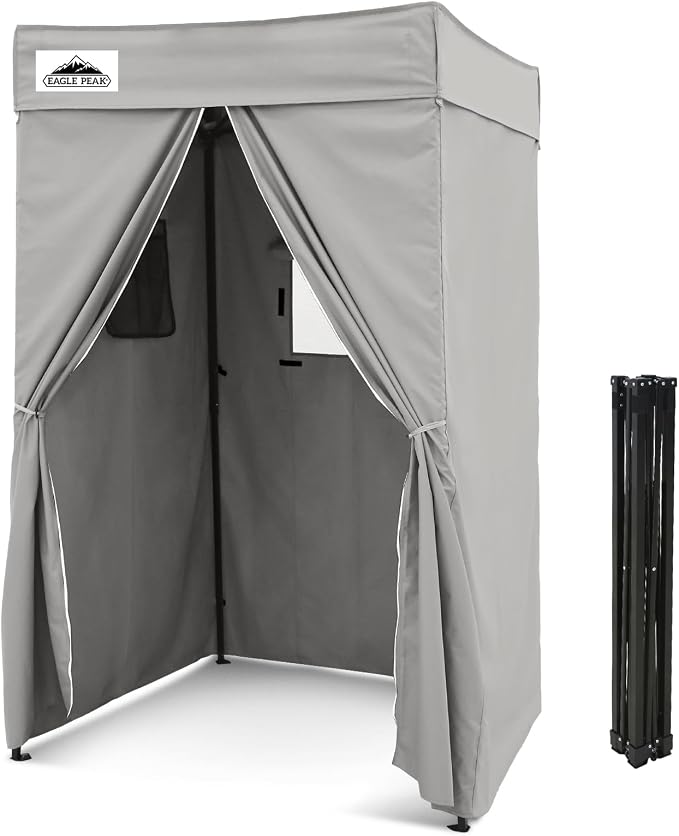 EAGLE PEAK 4x4 Pop Up Changing Tent, Flat Top Changing Room, Gray | Portable, Privacy Tent, Pool Cabana, Dressing Room, Shower & Toilet Use, Opaque Fabric, Instant Setup, Photoshoots, Camping