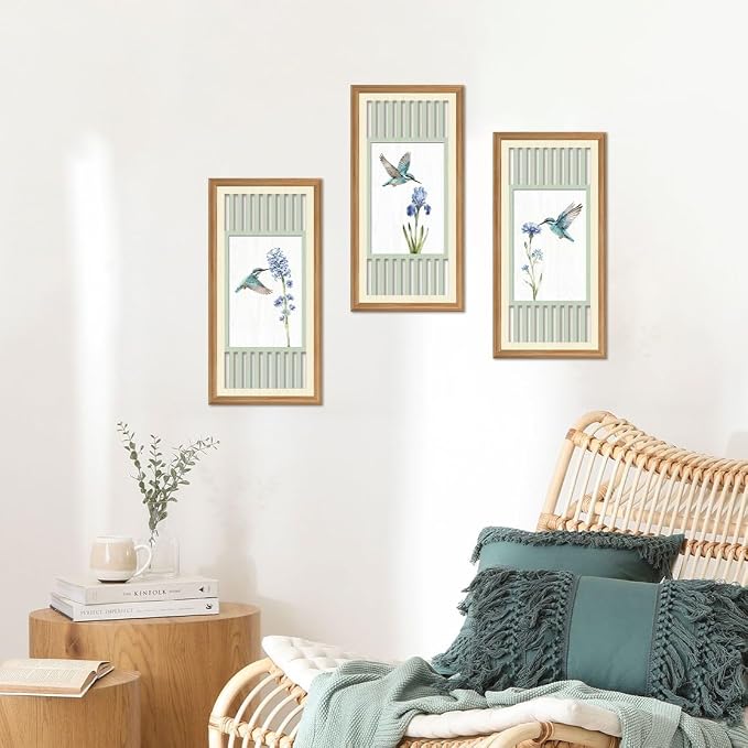 IARTTOP Vintage Hummingbird Bird Wall Art Set of 3 Botanical Prints Sage Green Home Decor for Living Room Bedroom Farmhouse 8x16 Inch Gifts for Bird Lovers
