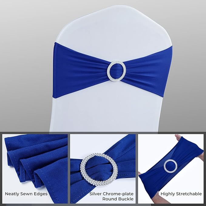 Spandex Chair Sashes Bows - Babenest 30PCS Premium Stretch Chair Cover Band with Buckle Slider Universal Elastic Chair Ties for Wedding Party Ceremony Reception Banquet Decoration (Royal Bule)
