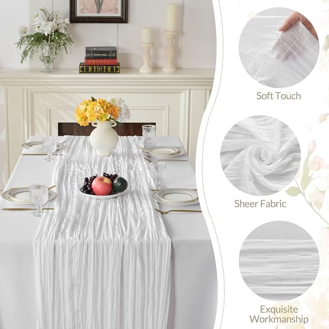 6 Pack White Cheesecloth Table Runner 35"×120" Gauze Fabric Table Runner Rustic Sheer Runner for Wedding Birthday Baby Shower Party Table Decoration White 6 Pack