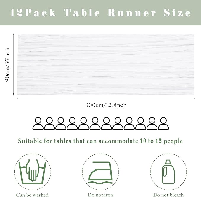 12 Pcs White Cheesecloth Table Runner 10FT Runner for Tables Gauze Fabric Boho Cheese Cloth Table Runner Decoration Rustic Semi Sheer Runner for Wedding Birthday Holiday Bridal Shower Party (White)