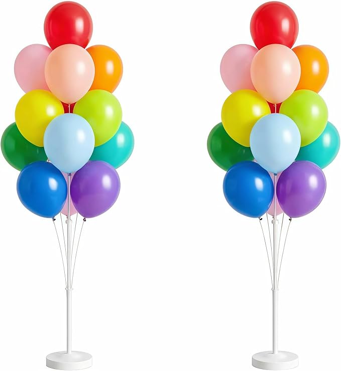 Balloon Column Stand Kit,2 Sets of Assorted Rainbow Balloon Tower Pillar with 10inch Bright Color baloon Reusable Design for Grirls Party,Birthday, Wedding,Baby Shower (13-Colorful)