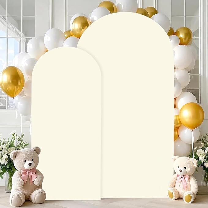 FANPROMS Ivory Arch Cover 2 Set 6FT 7.2FT Wedding Arch Backdrop Cover Spandex Fitted Wedding Arch Stand Covers 2-Sided Arched Covers for Bridal Shower Wedding Birthday Party Ceremony Decorations
