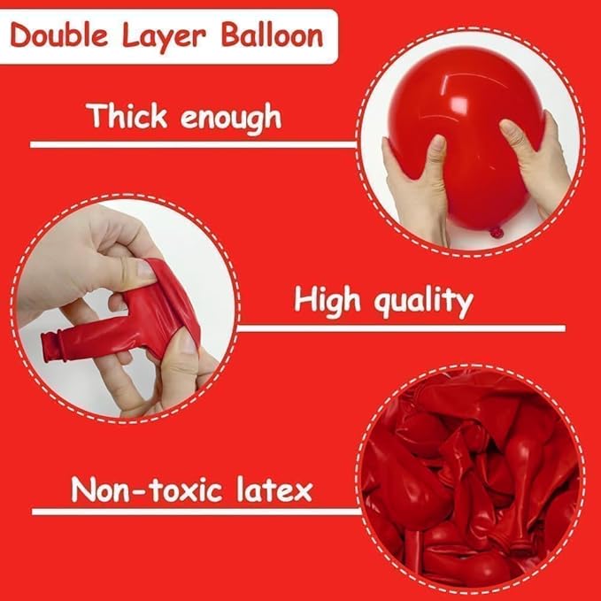 Red Balloon Arch Garland Kit Double Stuffed Ruby Red Balloons Different Sizes Latex for Birthday Valentine Mother's Day Wedding Baby Shower Bridal Shower Engagement Anniversary Party Decor