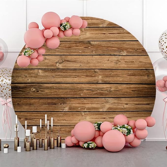 Rustic Wood Round Backdrop 7.5ft Wooden Round Photo Backdrop Brown Wood Circle Backdrop Vintage Wood Wall Round Backdrop Birthday Party Backdrop Baby Shower Party Photoshoot Background