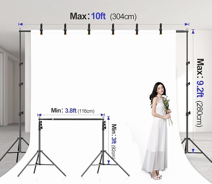 EMART 10x9.2FT Backdrop Stand, Photo Video Studio Adjustable&Lockable Heavy Duty Background Support System Kit with 6 Backdrop Clamps, 2 Sandbag and Carry Bag for Photography, Parties, Wedding, Video