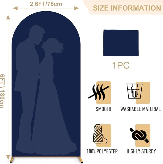 FANPROMS Wedding Arch Cover 2.6x6FT Navy Blue Arch Covers Spandex Fitted Arched Cover Backdrop Fabric for Wall Backdrops Stand Chiara Arched Backdrop Covers for Happy Birthday Balloon Party Decoration