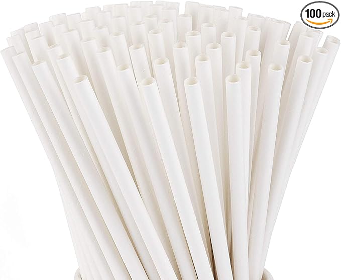 ALINK 100 White Paper Straws Bulk, Biodegradable Drinking Straw for Party Supplies, Birthday, Wedding, Bridal/Baby Shower and Holiday Celebrations