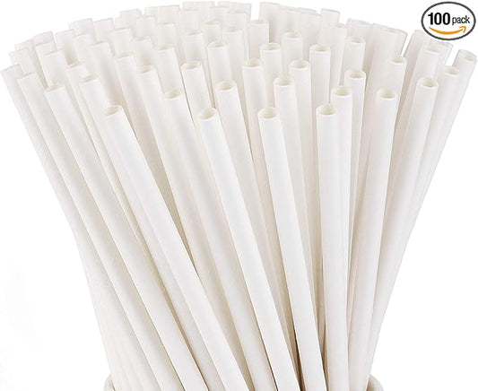 ALINK 100 White Paper Straws Bulk, Biodegradable Drinking Straw for Party Supplies, Birthday, Wedding, Bridal/Baby Shower and Holiday Celebrations