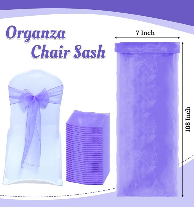 MDS® Pack of 300 Organza Chair Sashes for Wedding Decoration, Reusable Sheer Chair Bows for Banquet Chair Cover, Reception, Bridal Shower, Baby Shower, Birthday Party & Special Events - Lavander