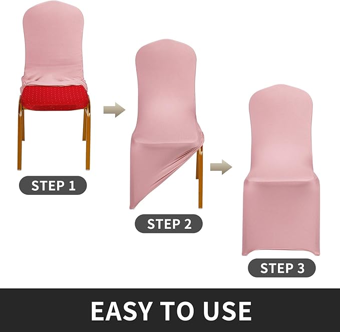 Peomeise Stretch Spandex Chair Cover for Wedding Party Dining Banquet Event (Dusty Rose, 12)