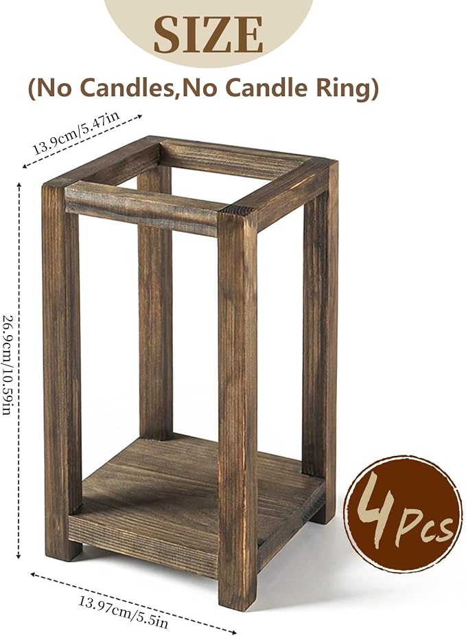 4 Pcs Wooden Lanterns Wedding Centerpiece for Tables, Farmhouse Candle Lantern, Perfect Centerpiece Table Decorations, Candle Holder Decorative for Wedding Party, Table Valentine Decor