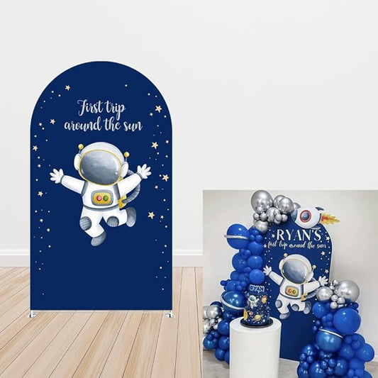 Astronaut Boys Birthday Party Arch Backdrop Cover Arches Stand Stretchy Cover Space Universe Trip Around The Sun Baby Shower Decorations Prop (3.3x6.5ft,3236)