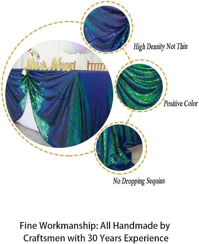 ShiDianYi Sequin Tablecloth Rectangle 50x72-Inch Iridescent Green Table Cloths for Parties Rectangular Table Cover Overlay Green Blue Sequin Fabric Linens Birthday/Baby Shower/Tea Party Decor