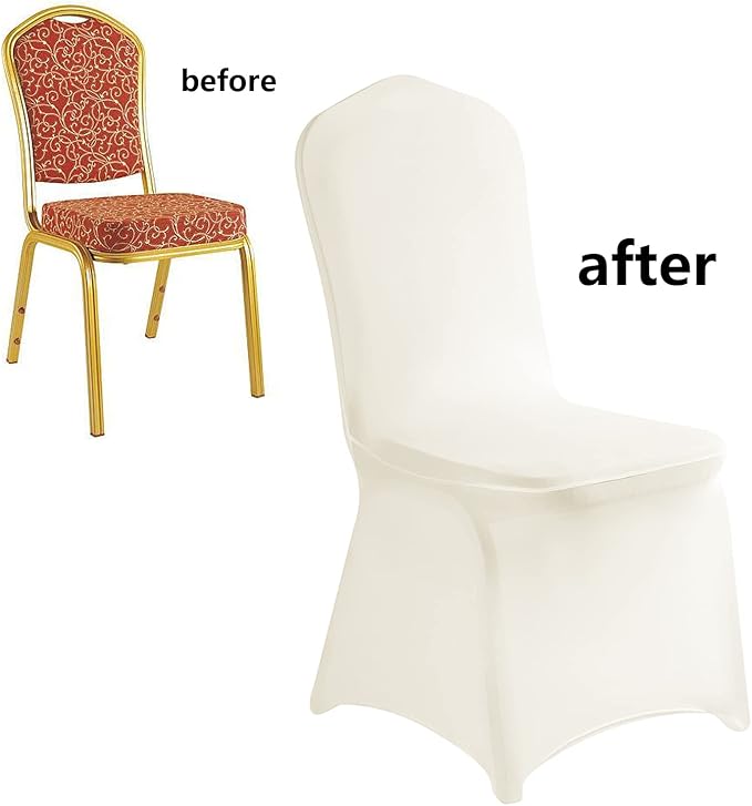 LZY 10pcs Spandex Chair Cover Stretch Slipcovers for Wedding Party, Dining Banquet Chair Decoration Covers (Ivory, 10)
