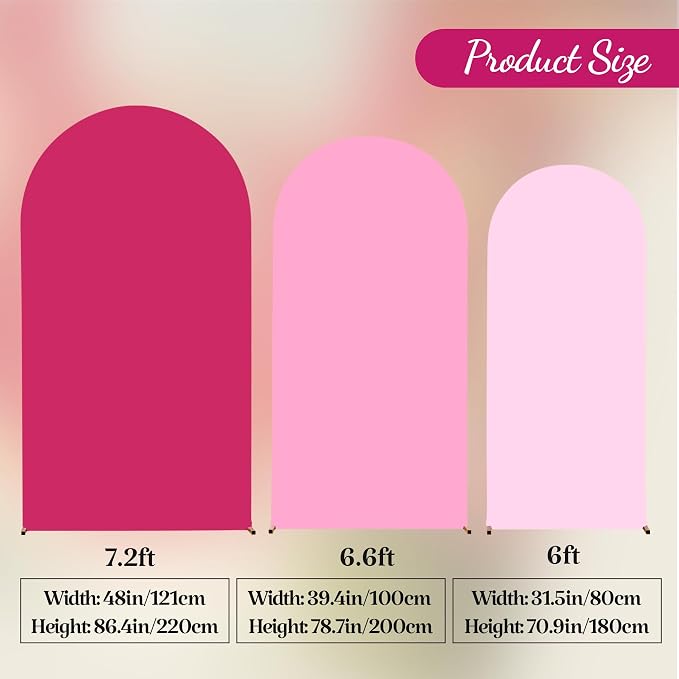 Set of 3 Arch Backdrop Covers(7.2ft, 6.6ft, 6ft) - Premium Stretchy Spandex Backdrop Arch Stand Cover for Baby Shower,Wedding,Party Decor Chiara Cover with Double-Sided Design(Pink)