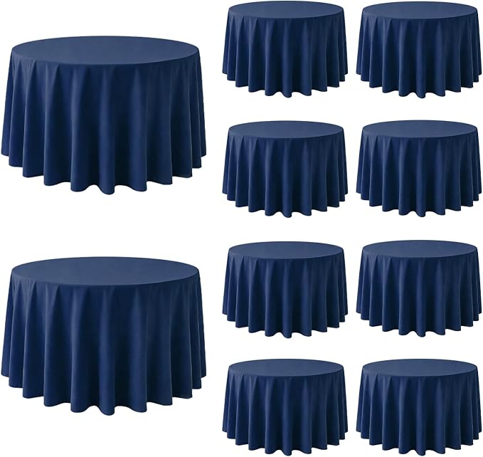 10 Pack Navy Blue Round Tablecloth 120 Inch Round Table Cloth Wrinkle Resistant Navy Blue Tablecloth Washable and Reusable Polyester Fabric Table Covers for Banquet Wedding Party Dining Buffet