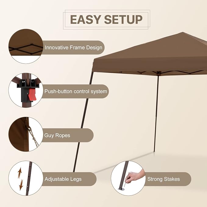 COOS BAY 10x10 Pop Up Canopy Tent with Screen Netting, Slant Leg Canopy with UPF 50+ UV Protection, 64 Sq Ft Shade, One Person Setup with Carry Bag, Brown