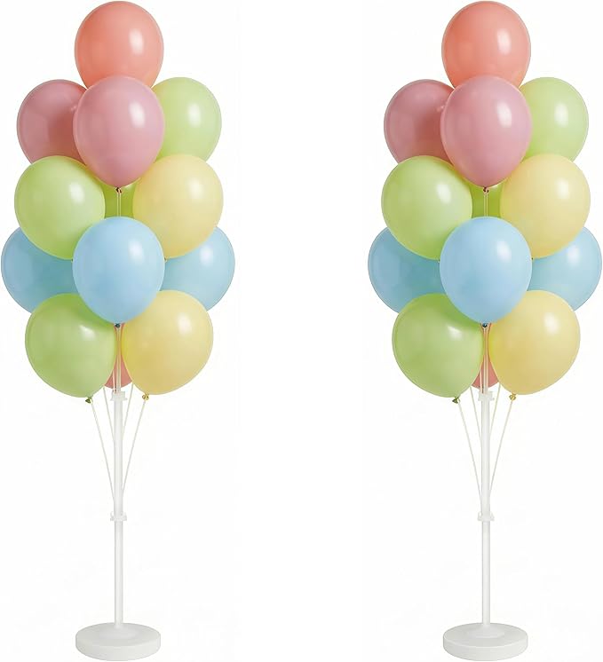 Balloon Column Kit Set of 2,Anti-Tip Sand-Fill Base Balloon Tower Stand with 10" 26pc Classic Retro Colorb Balloons for Easter Birthday Wedding Bridal Party Decorations