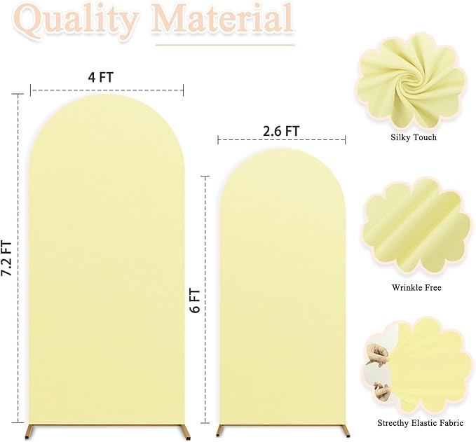 Yellow Arch Cover 7.2ft, 6ft Wedding Arch Stand Cover Yellow Arch Covers Set of 2 Round Top Chiara Backdrop Covers Arch Spandex Cover Stretchy Fabric for Birthday Balloon Party Decoratioin