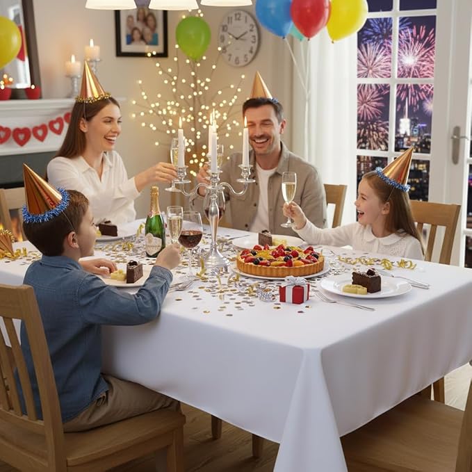 sancua Rectangle Tablecloth - 60 x 84 Inch - Stain and Wrinkle Resistant Washable Polyester Table Cloth, Decorative Fabric Table Cover for Dining Tables, Buffet Parties and Camping, White