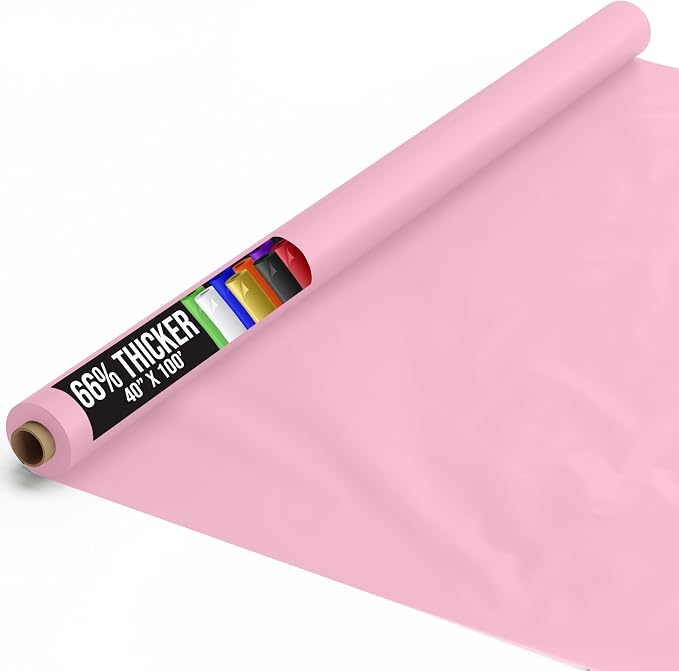 Party Solids 66% Thicker Premium Pink Plastic Table Cover Roll 40" X 100' Table Cloth Plastic Cover Roll Quality Thick Banquet Rolls Disposable Tablecloth Rolls Strong American Based Company