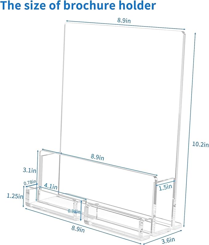 NIUBEE 6-Pack Acrylic Brochure Holder 8.5*11 inches , Clear Brochure Display Stand with Acrylic Business Card Holder, Plastic Flyer Display Stand for Magazine, Pamphlet, Booklets, Menu, Journals