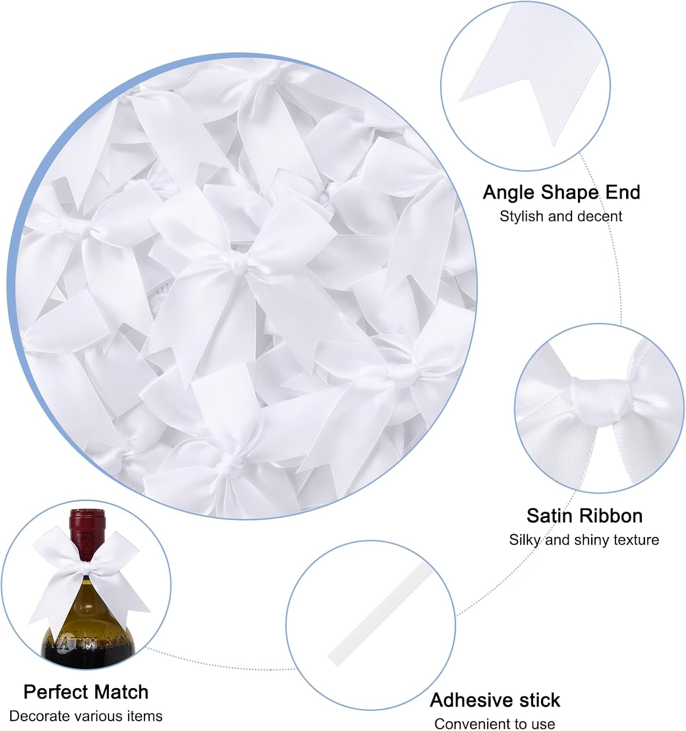 Feluwi White Gift Wrap Bows (50 Pcs) - 3.3 Inch Elegant Plastic-Free Bows for Christmas Gifts, Birthday Presents, Wedding Friendly Party Supplies, Baby Shower, Gift Bags Decorative Accessories