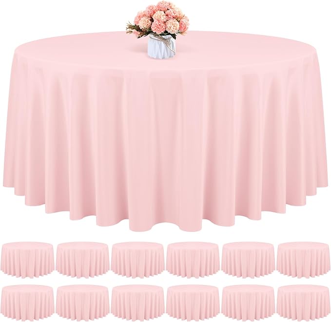 12 Pack Round Tablecloth 90 Inch - Pink Polyester Tablecloth for Round Table, Premium Pink Tableclothes Washable Fabric Table Cover for Wedding Party Banquet Restaurant Reception Dining