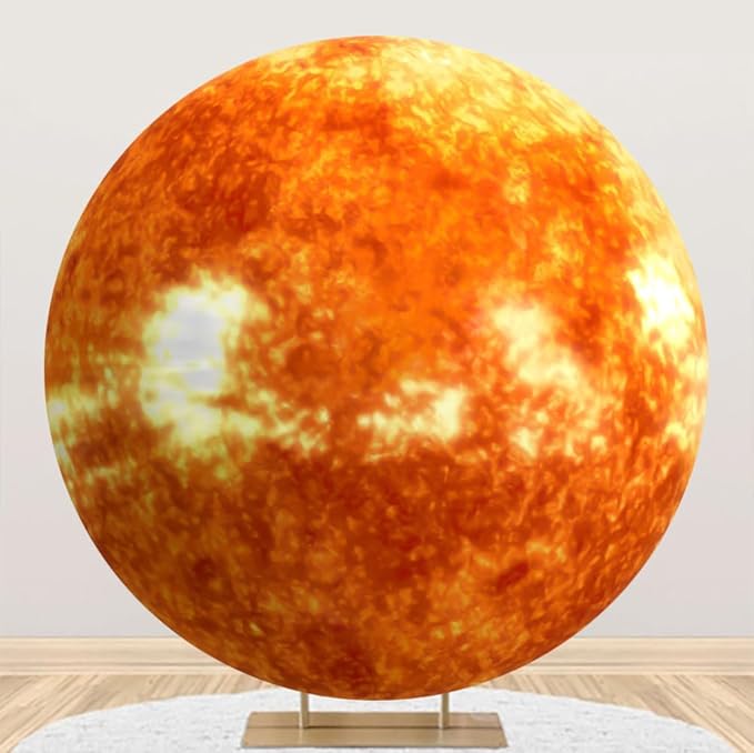 Diameter 7.2ft Outer Space Sun Round Backdrop Cover Galaxy Planets Circle Photography Background for Kids Birthday Party Decor Cake Table Photo Booth Props