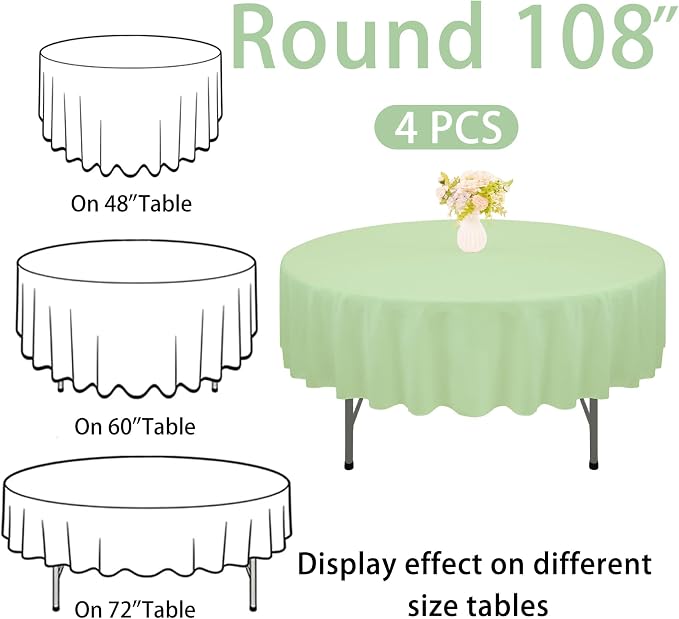 4 Pack 108 Inch Polyester Round Table Cloth Washable Fabric Table Covers for Wedding Dining Table Buffet Parties Banquet（Round）