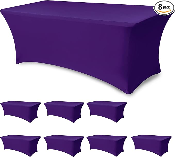 Fitted Stretch Table Cover for 6 ft Rectangle Tables-8 Pack Dark Purple Spandex Tablecloth-Elastic Folding Tablecloths for Party, Vendor Booth Display, Banquet Buffet Event, Craft Trade Show