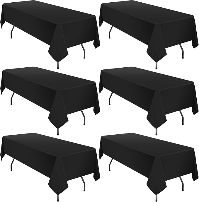6 Pack Polyester Tablecloth for 6-8 Foot Rectangle Tables,72 x120 inch Black Polyester Table Clothes Table Covers, Washable Black Table Cloth for Wedding,Party,Banquet,Restaurant,Buffet Table