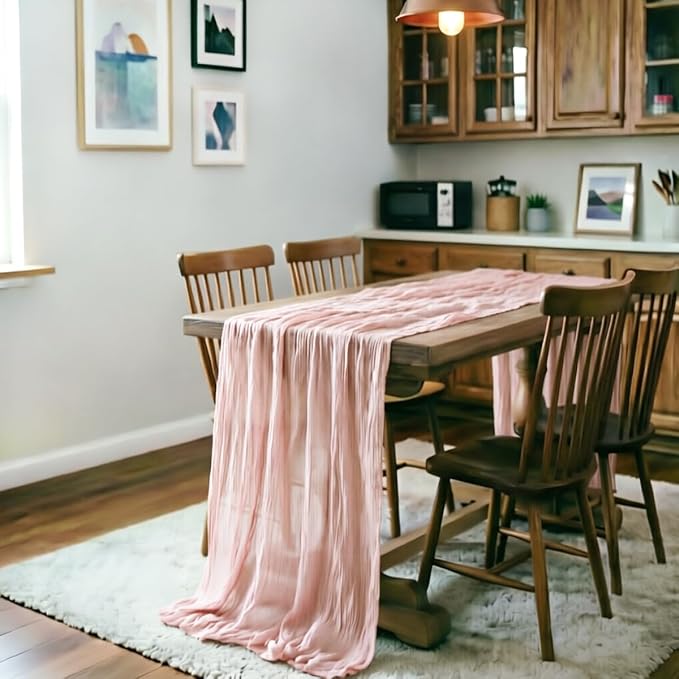 LINXTAR Dusty Pink Table Runner Cheesecloth Table Runner 4 Pack 10FT Rustic Spring Easter Table Runner 35 x 122 Inches Boho Decoration for Home Wedding Baby Shower Birthday Party