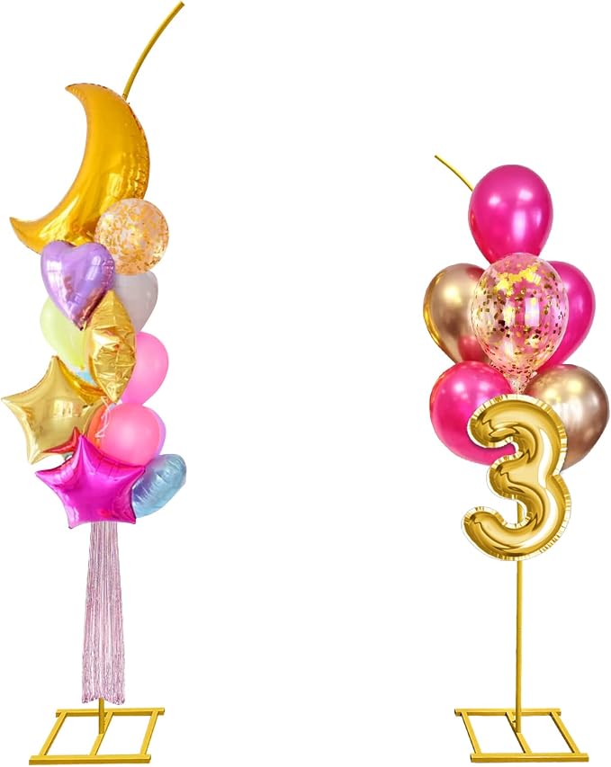 Metal Wedding Arch Stand,Set of 2 Gold Curved Top Arch Backdrop Stand Wedding Arches for Ceremony Birthday Anniversary Baby Shower Floral Stand Background Decoration (Gold,7.8FT & 6.7FT)