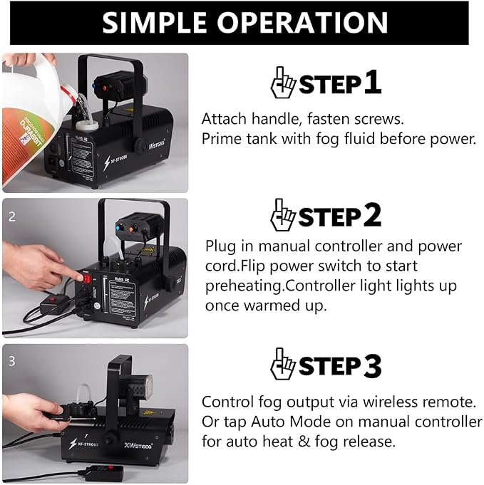 Fog Machine 1000W with Strobe Light, Wireless Remote, Perfect for Halloween, Parties, Concerts, and Events