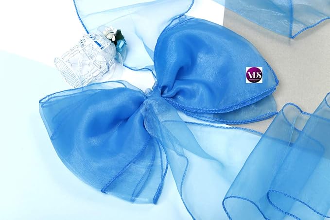 VDS Pack of 300 Organza Chair Sashes for Weddings & Events Décor | Sheer Shiny Dining Chair Bows for Banquet, Party, Reception | Reusable Decorative Sash for Folding & Chiavari Chairs - Blue