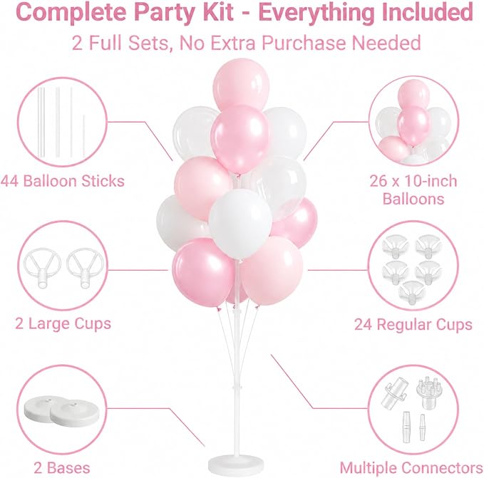 Balloon Column Kit for Floor-Balloon Columns with Stand,Clear Pastel Pearl Pink Balloon Base&Pole Tower Backdrop Decoration for Wedding,Bridal Baby Shower,Birthday Party,Bachelorette