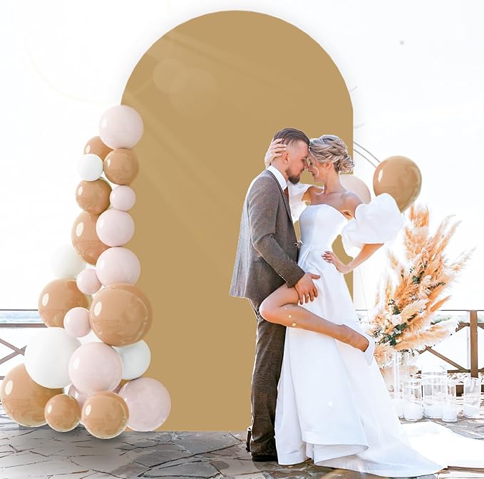FOTSHARER Khaki Arch Cover 7.2 FT Arch Backdrop Cover Chiara Wall Cover for Party Decoration Arches Metal Arch Backdrop Cover Tan Backdrop Covers Arch Spandex for Family Reunion Birthday Supplies