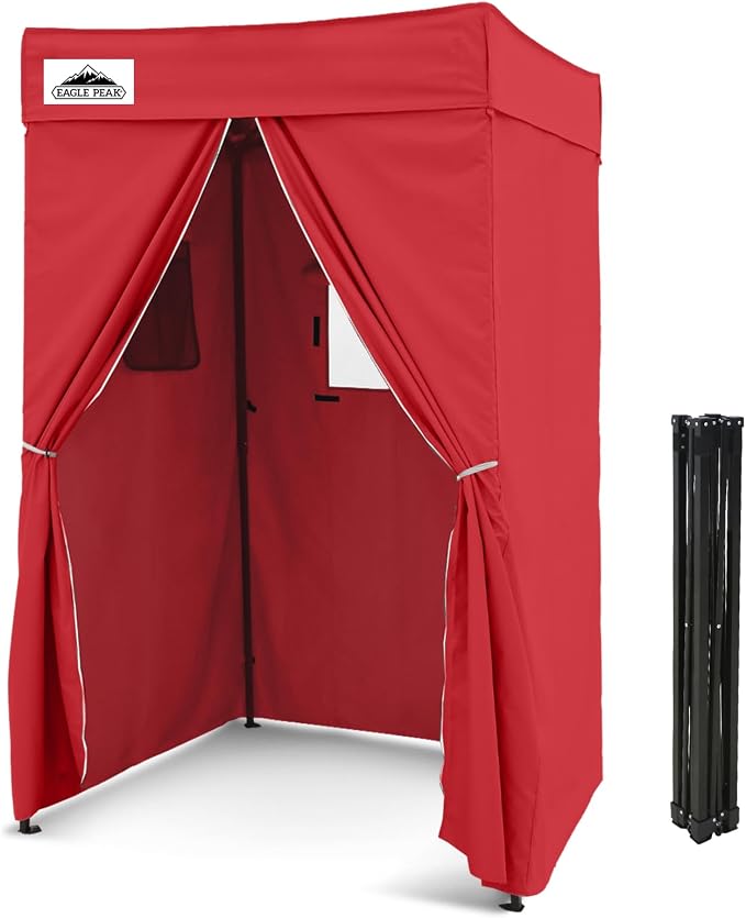 EAGLE PEAK 4x4 Pop Up Changing Tent, Flat Top Changing Room, Red | Portable, Privacy Tent, Pool Cabana, Dressing Room, Shower & Toilet Use, Opaque Fabric, Instant Setup, Photoshoots, Camping