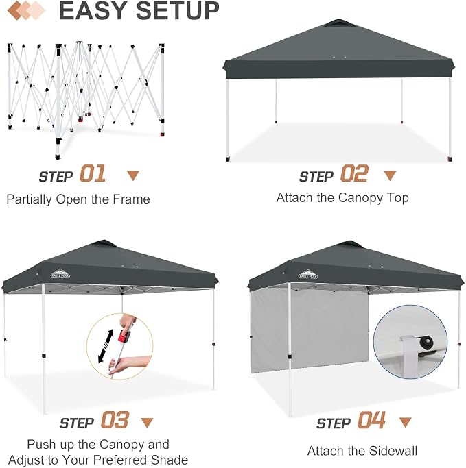 EAGLE PEAK Commercial Canopy 12x12 Pop Up Canopy Tent with 1 Sidewall, Easy Setup Heavy Duty Instant Event Shelter for Vendors & Markets, Outdoor Sun Shade, Gray