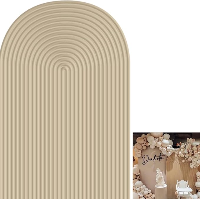 2D Printed Ripples Party Arch Covers Arched Backdrop Cover Stretchy Cover for Party Decoration Round Top Frame Spandex Cover (Beige Cover454,5x3ft)