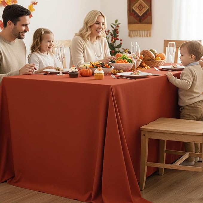 Fitable 6 Pack Rust 90 x 132 Inch Rectangle Tablecloth - Stain Resistant and Washable Table Cover, Polyester Fabric Table Cloth for Wedding, Party, Banquet, Formal Events