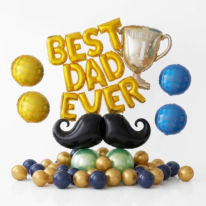 45 PCS Fathers Day Gift for Dad Foil Balloon Party Decorations Balloons Kit, "Best Dad Ever" Letter Balloons Navy Blue Gold Latex Balloons for Father 'You Are No.1', Father's Day Party Decor