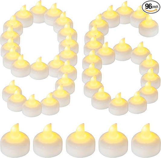 96 Pack Waterproof LED Floating Tea Lights, Flameless Flickering Battery Operated Outdoor Tealight Candles, White Water LED Votive Candle Bulk for Wedding Centerpiece Vase Halloween Decorations